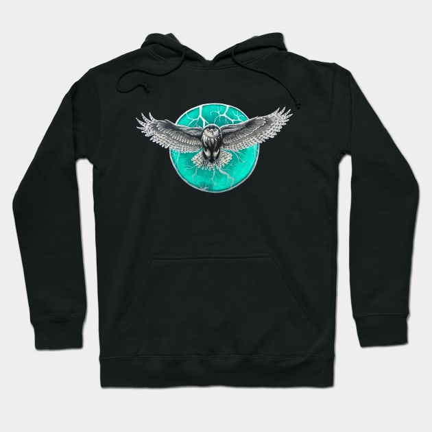 Snowy Owl Flying Hoodie by Lady Lilac